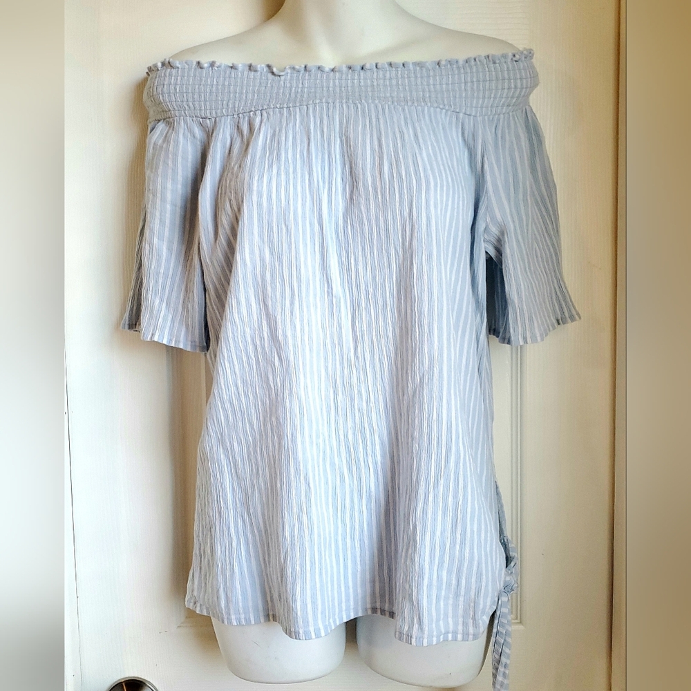 Michael Kors Sky Blue and White Striped Blouse